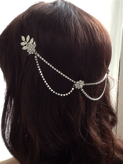 Silver Hair Chain With Drapes Bridal Headpiece Hair Etsy