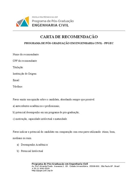 modelo de carta de recomendação 1 0