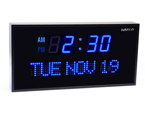 Ivation Big Oversized Digital Blue Led Calendar Clock With Day And Date Shelf Or