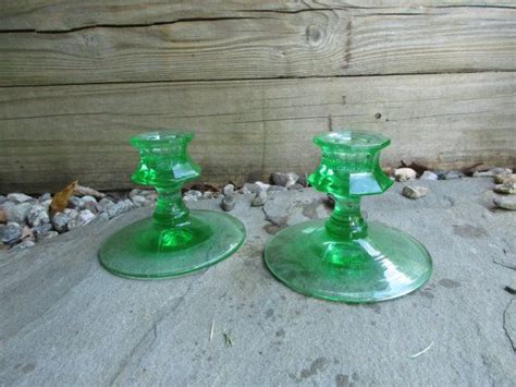 green glass candle holders art deco vintage octagon etsy glass candle holders green glass