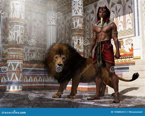 Ancient Egypt Pharaoh King Lion Egyptian Stock Illustration