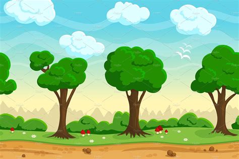 Seamless Cartoon Game Landscape Cartoon Background Cartoon Trees Cartoon Games