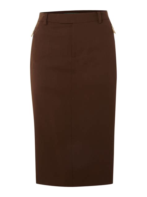 Lauren By Ralph Lauren High Waisted Wool Pencil Skirt In Brown Lyst