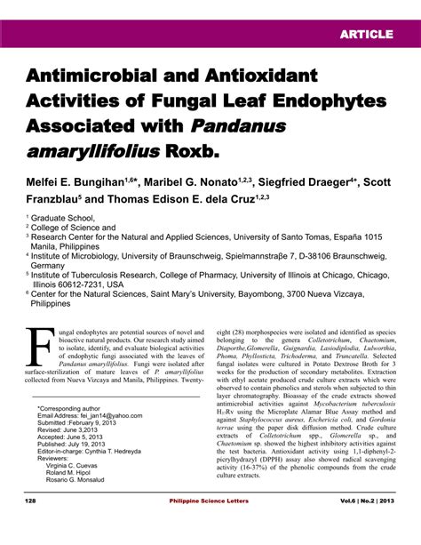 Pdf Antimicrobial And Antioxidant Activities Of Fungal Leaf