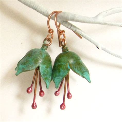 Verdigris Earrings Brass And Copper Flower Earrings Mixed Metal