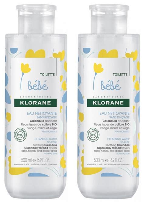 Klorane Bebé Set de Agua de Limpieza sin Diluir de 2 x 500 ml