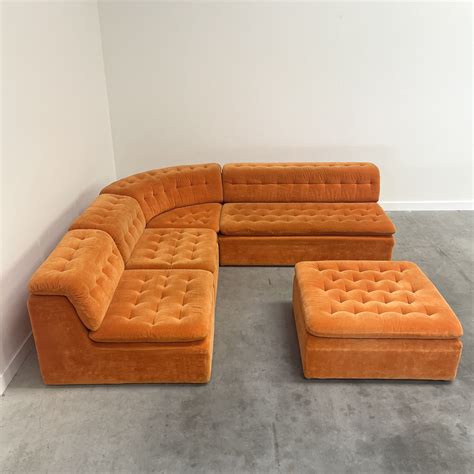 Vintage Orange Velvet Elements Sofa 1970s 167260