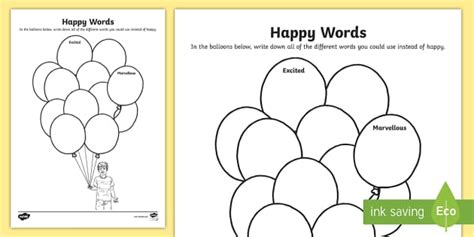 Happy Words Worksheet Worksheet Teacher Made Twinkl