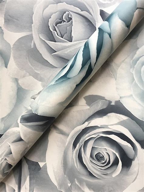 Muriva Madison Rose Floral Blue Wallpaper Grey Silver Flowers Petals