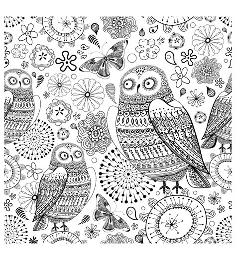 Difficult Owls Animals Coloring Pages For Adults Justcolor
