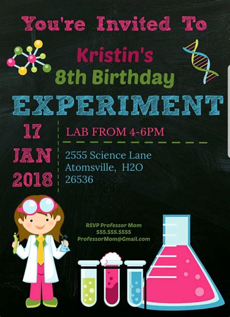 Science Party Invitation. Girls Science Party | Science party, Science party invitations ...