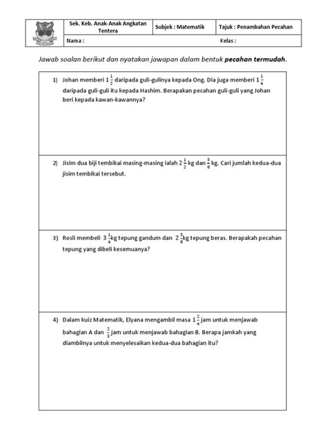 Contoh penyelesaian soalan kbat topik perpuluhan tahun 4. Soalan Penyelesaian Masalah Matematik Tahun 3