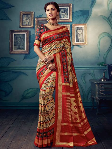 Beige Cotton Silk Saree With Weaving Saree Designs Art Silk Sarees