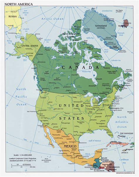 Large Detailed Political Map Of North America With Major Cities 2006