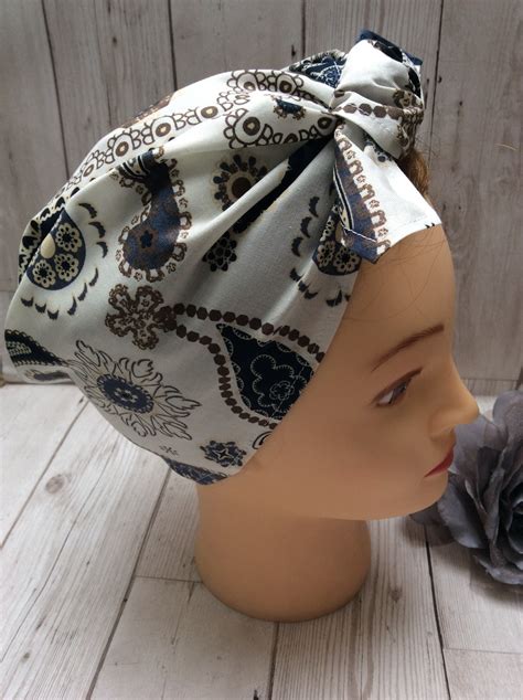 Dark Blue And Brown Paisley Head Scarf Vintage Style Land Girl Etsy