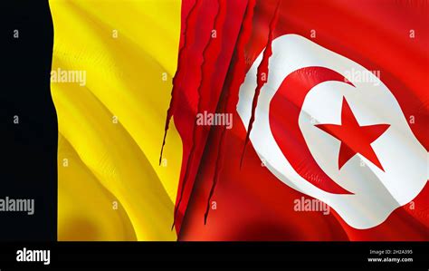 Drapeaux De Belgique Et De Tunisie Avec Concept De Cicatricedrapeau D