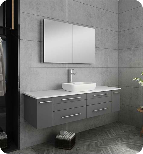 Single & double sink bathroom vanities, vessel sinks, bath faucets & mirrors. 60" Gray Wall Hung Single Vessel Sink Modern Bathroom ...