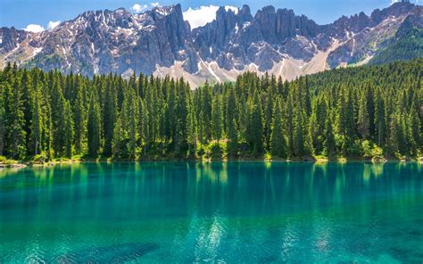 Download Wallpapers Lake Carezza South Tyrol Bolzano Mountain Lake