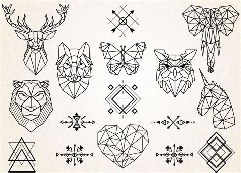 Géométrique Des Tatouages Clipartgéométrique Animaux Etsy Animaux