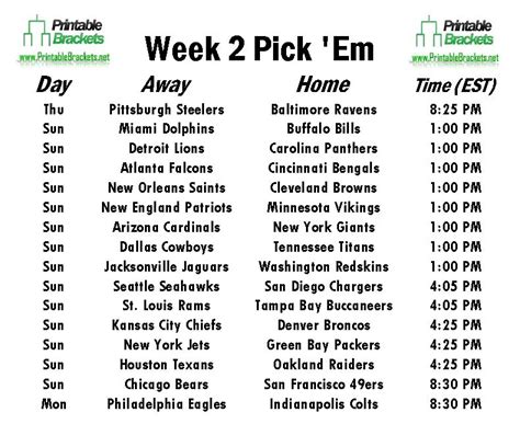 Week Nfl Picks Printable Calendar Of National Days