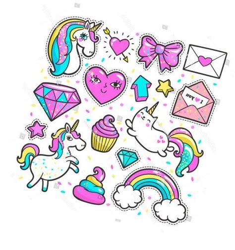 Stickers With Unicorns And Rainbows On Them Including Hearts Stars