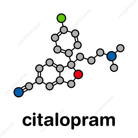 Citalopram Anti Depressant Drug Molecular Model Stock Image F025