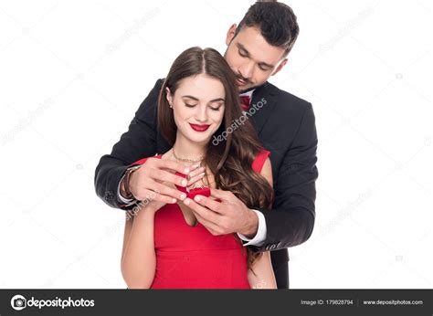 Boyfriend Proposing Girlfriend Isolated White Stock Photo By