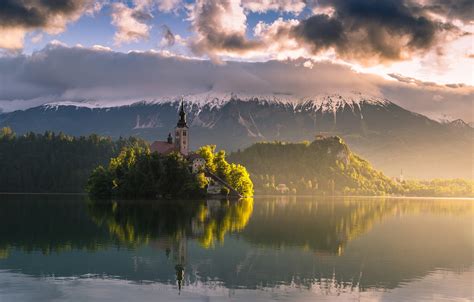 Wallpaper The Sky Clouds Mountains Slovenia The Julian Alps Bled