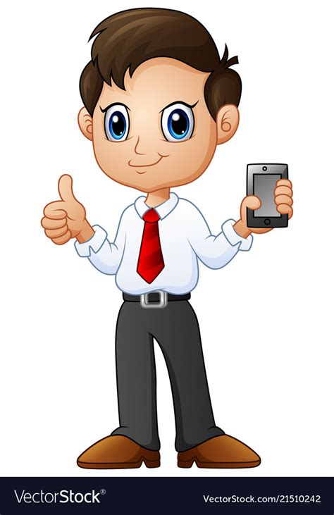 Cartoon Businessman Holding A Smartphone With Ok H