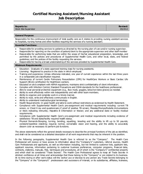 Free 8 Sample Cna Job Description Templates In Pdf