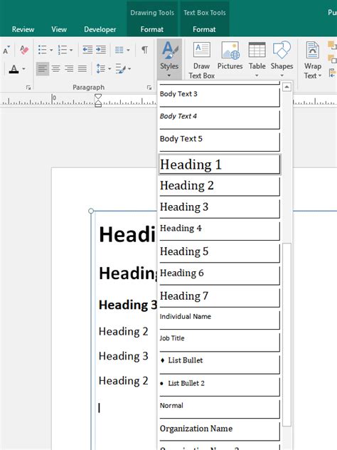 Format Headings Styles In Microsoft Publisher Help Illinois State
