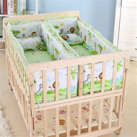 Multifunction Baby Cot Twin Baby Crib Solid Wood Baby Cradle Rolling