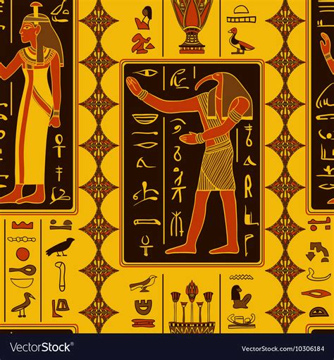 Pattern With Egyptian Gods And Hieroglyphs Vector Image