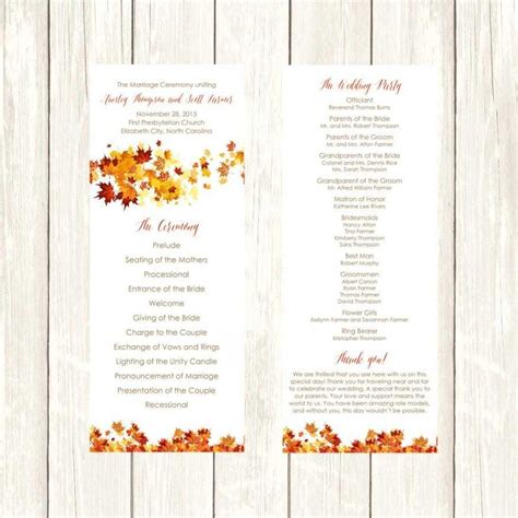 Wedding Program Diy Template Fall Swirling Leaves Editable Inside Free