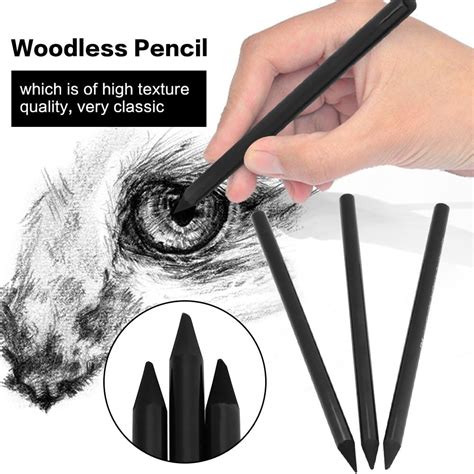 Woodless Charcoal Pencils 3 Count Full Charcoal Woodless Artist Pencil