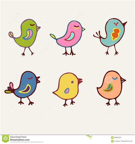 Birds Collection Of Line Art Cartoon Color Birds Stock Vector
