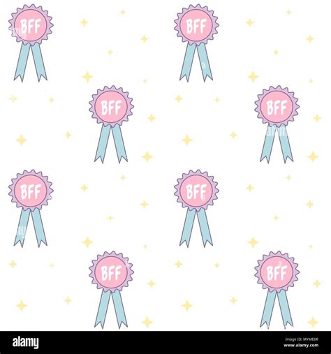 Cute Bff Best Friend Forever Medal Cartoon Seamless Vector Pattern