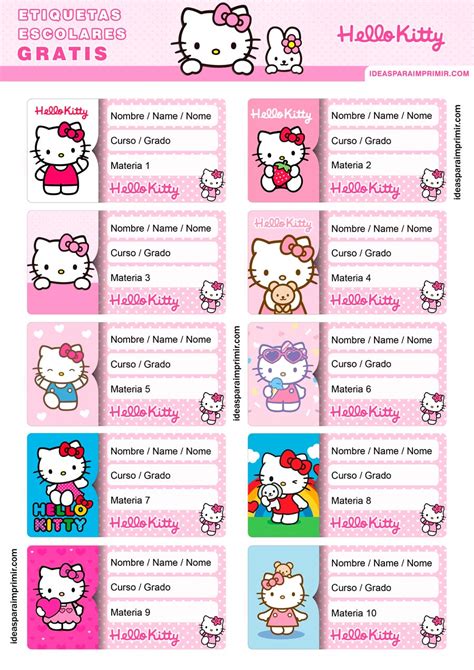 Hello Kitty Descargar Etiquetas Escolares Hello Kitty Editables