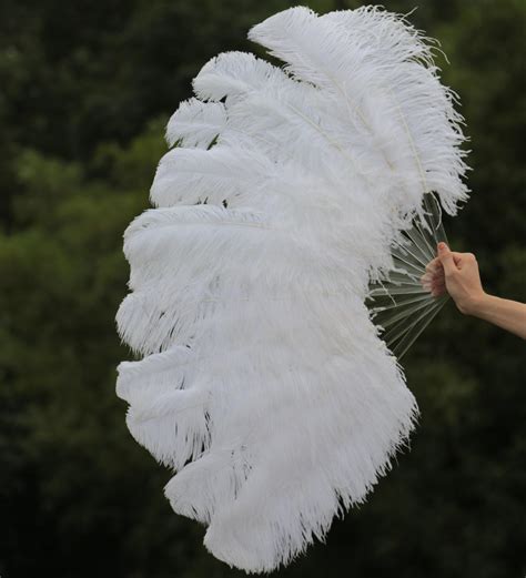 Single Layer White Ostrich Feather Fan Chinese Large Feather Fan