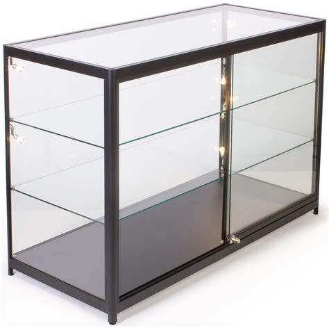 Free Standing Glass Display Case 60 X 38 X 23 3 4 Inch Framed In Black Aluminum Locking
