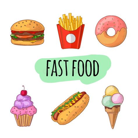 Fast Food Set Of Cartoon Vector Icons Stock Vector Illustration Of