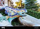 Famous mosaic lizard or salamander fountain in Park Guell. Mosaic ...