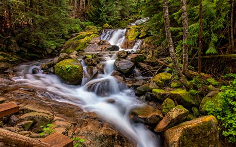 Download Wallpapers Mountain River Waterfall Forest Mountains