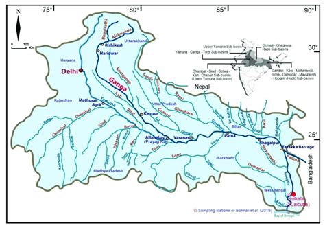 Major Tributaries Of The Ganges River Ganga With Its Basin Boundary