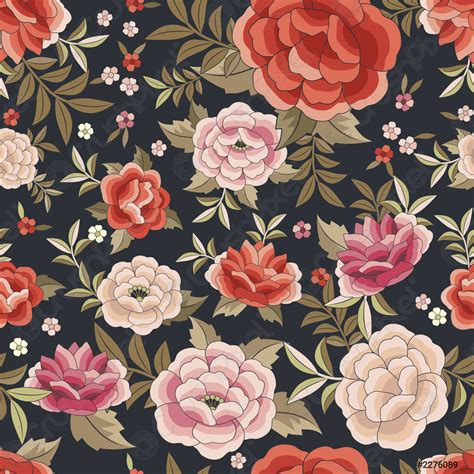Seamless Floral Pattern Based On The Embroidered Flowers Of Oriental