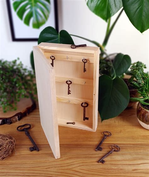 Natural Unpainted Wooden Key Box Hanging Key Box Key Hooks Etsy