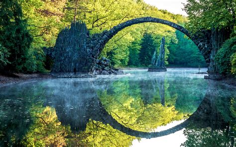 Landscape Nature River Bridge Reflection Stones Wallpapers Hd