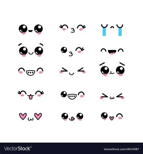 Set Kawaii Faces Character With Expression Design Vector Image