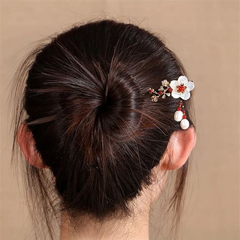 Pearl Flower Wood Hairpin Sticks Hair Accessories Bridal Hairwear