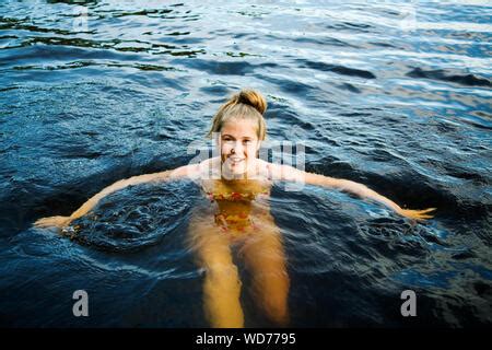 Sweden Dalarna Teenage Girl Swimming In Lake Stock Photo Alamy